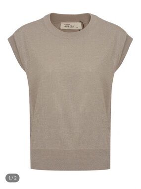 Round Knit Linen Vest (Color: Beige, Size: S)